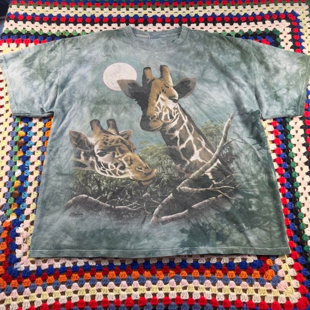 Vintage 90s The Mountain Giraffe Tie Dye T-Shirt Nature Wildlife Animal L